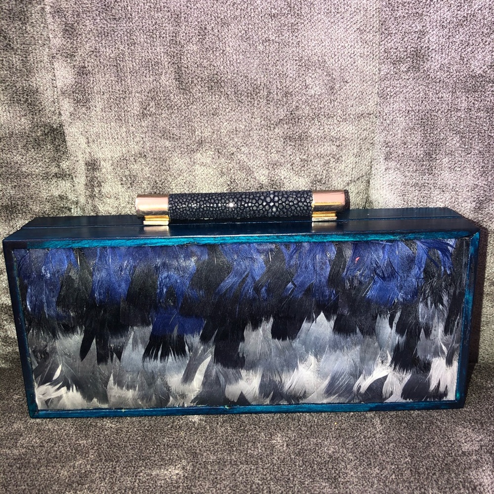 Bill Blass feather & stingray minaudière clutch